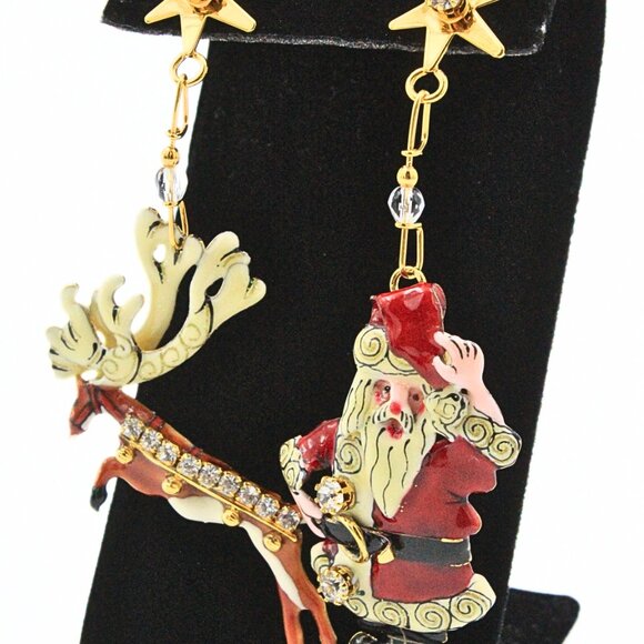 Fun Lunch At Ritz  Enamel Santa Klaus Reindeer Christmas Tree Holiday Set - Picture 13 of 16